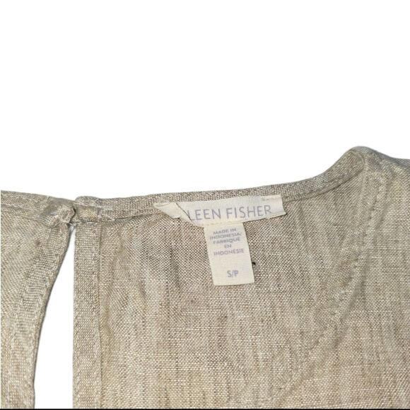 Eileen Fisher Khaki Washed Organic Linen Delave Shell top - Picture 2 of 6
